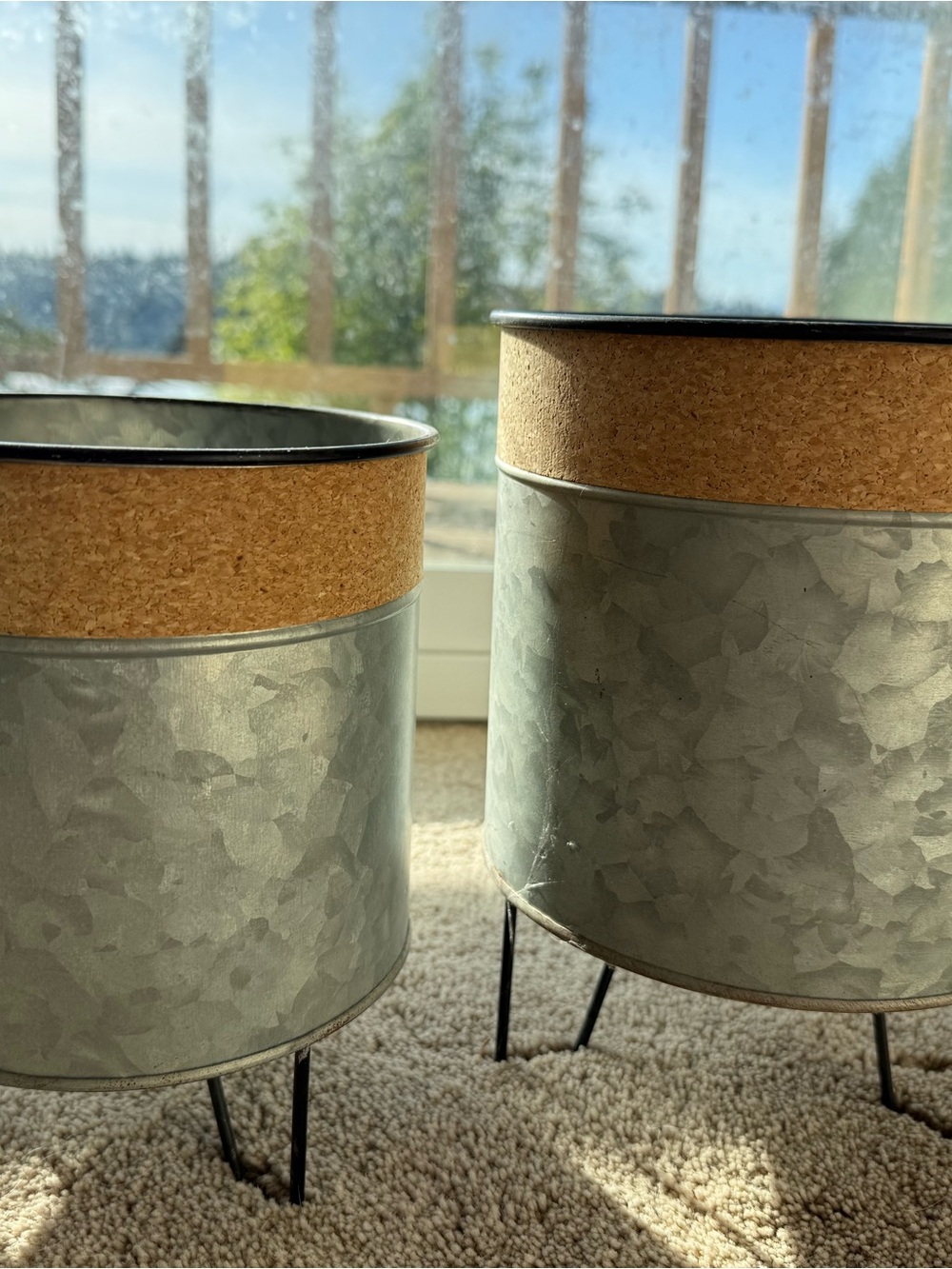 The Spring Shop Galvanized Planter with Cork Band - Silver & Tan